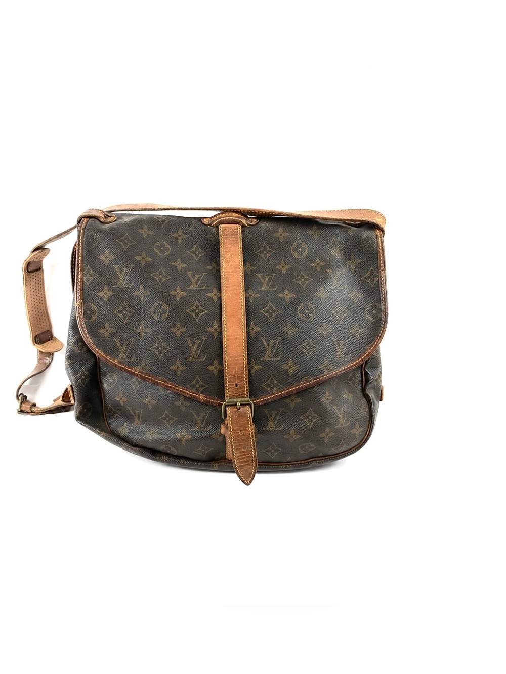 Large Saumur 35 LV Monogram Crossbody Messenger Bag in Brown and Tan